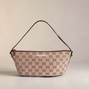Gucci GG Canvas Boat Bag / Vintage / Pochette / Silver Hardware